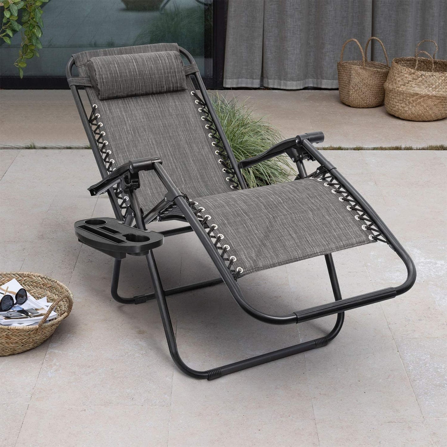 2 Pack Outdoor Lounge Patio Chair w/ Adjustable Pillow