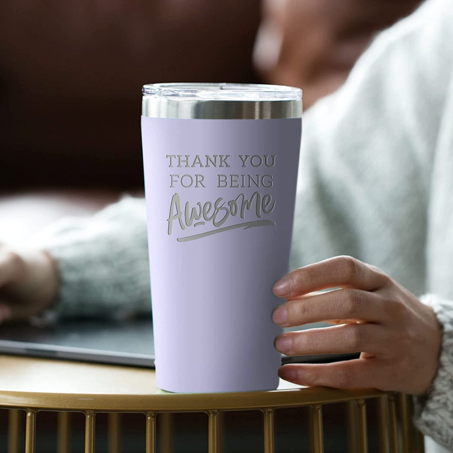 Christmas Thank You Gifts for Men/Women - Thank You For Being Awesome 16 oz Lilac Tumbler