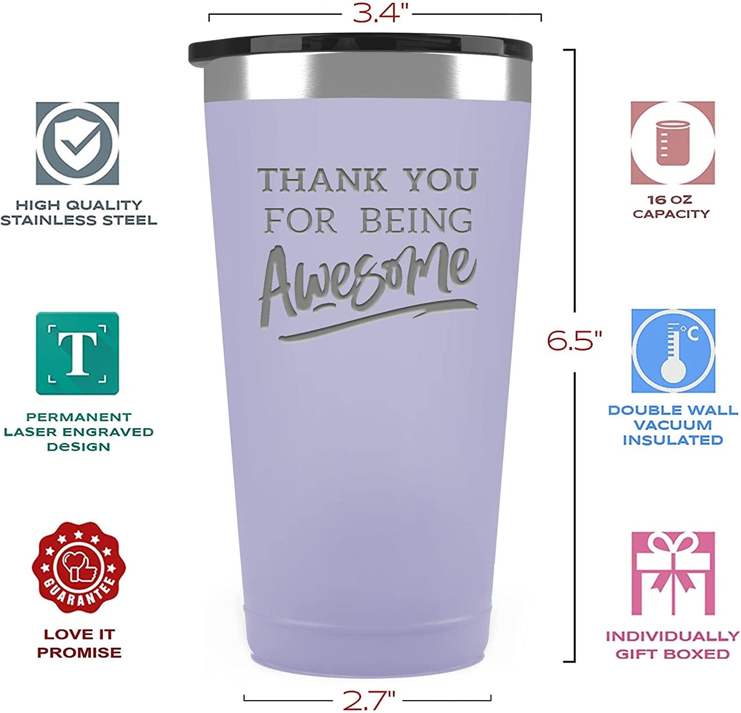 Christmas Thank You Gifts for Men/Women - Thank You For Being Awesome 16 oz Lilac Tumbler