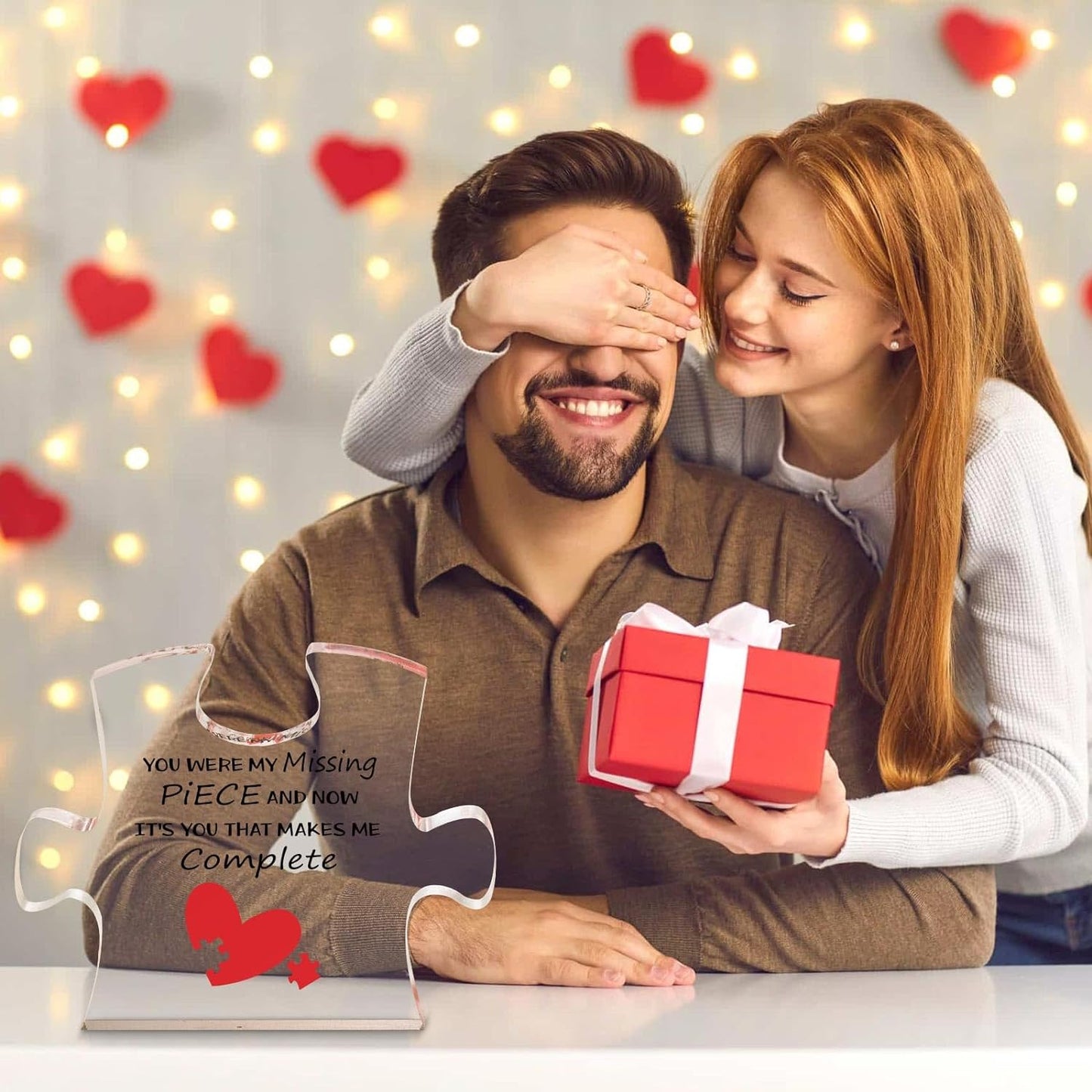 Valentines Day Gifts for Her, Romantic Puzzle-Shaped Plaque, Christmas Birthday Gifts for Her Him Wife Husband Boyfriend Girlfriend (Anniversary)