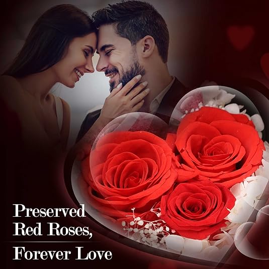 Cute Christmas Roses Gifts for Women - Preserved Red Roses with I Love You 100 Languages Necklace, Unique Eternal Roses and Moss Bear, Xmas Presents for Wife Girlfriend Mom Grandma Sister