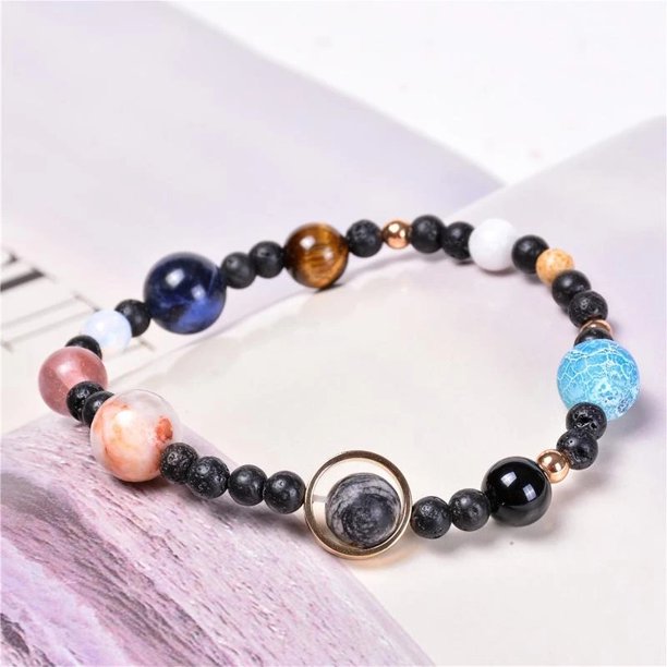 The Eight Planets Bracelet Universe Galaxy Solar System Bracelet Natural Beads Stone, A