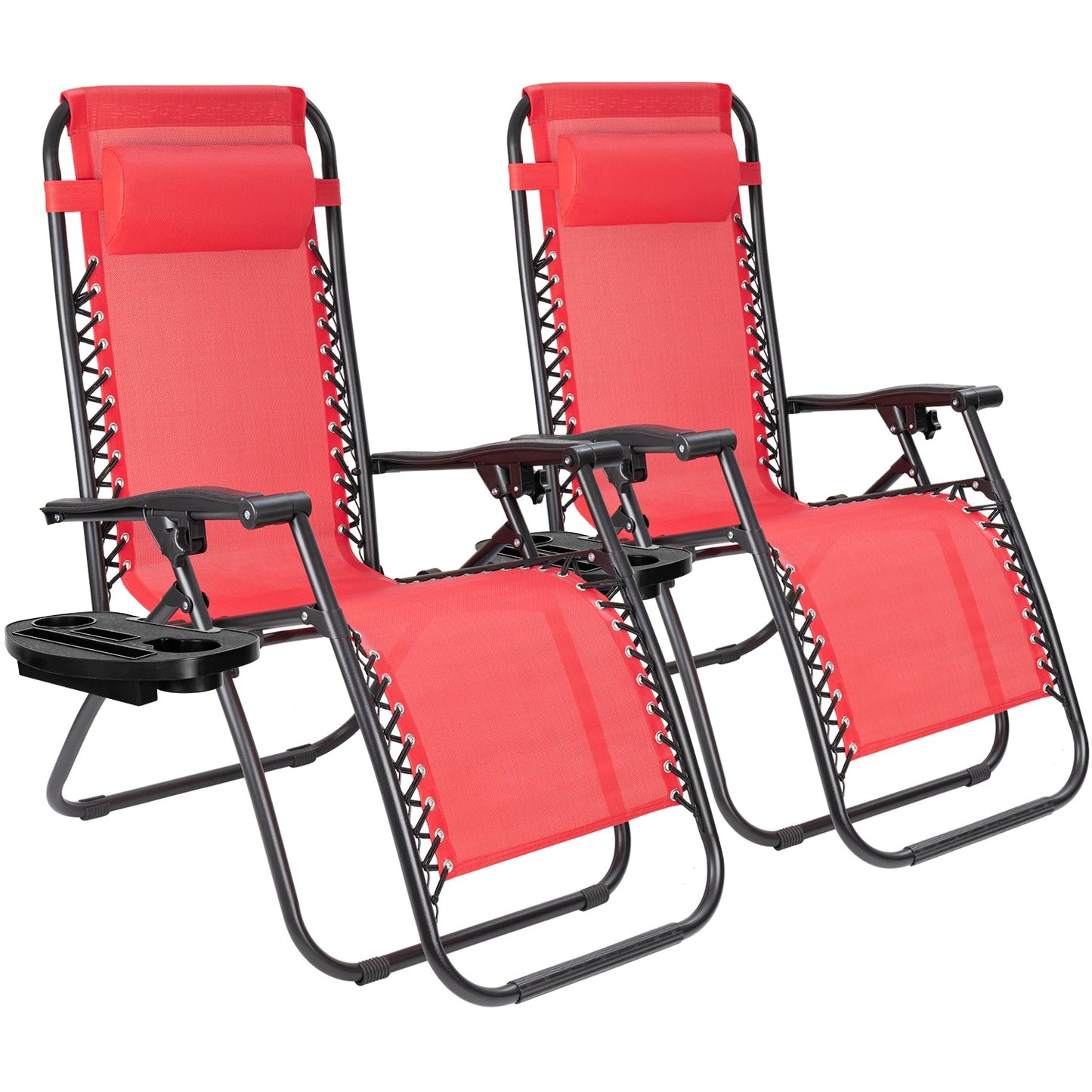 2 Pack Outdoor Lounge Patio Chair w/ Adjustable Pillow