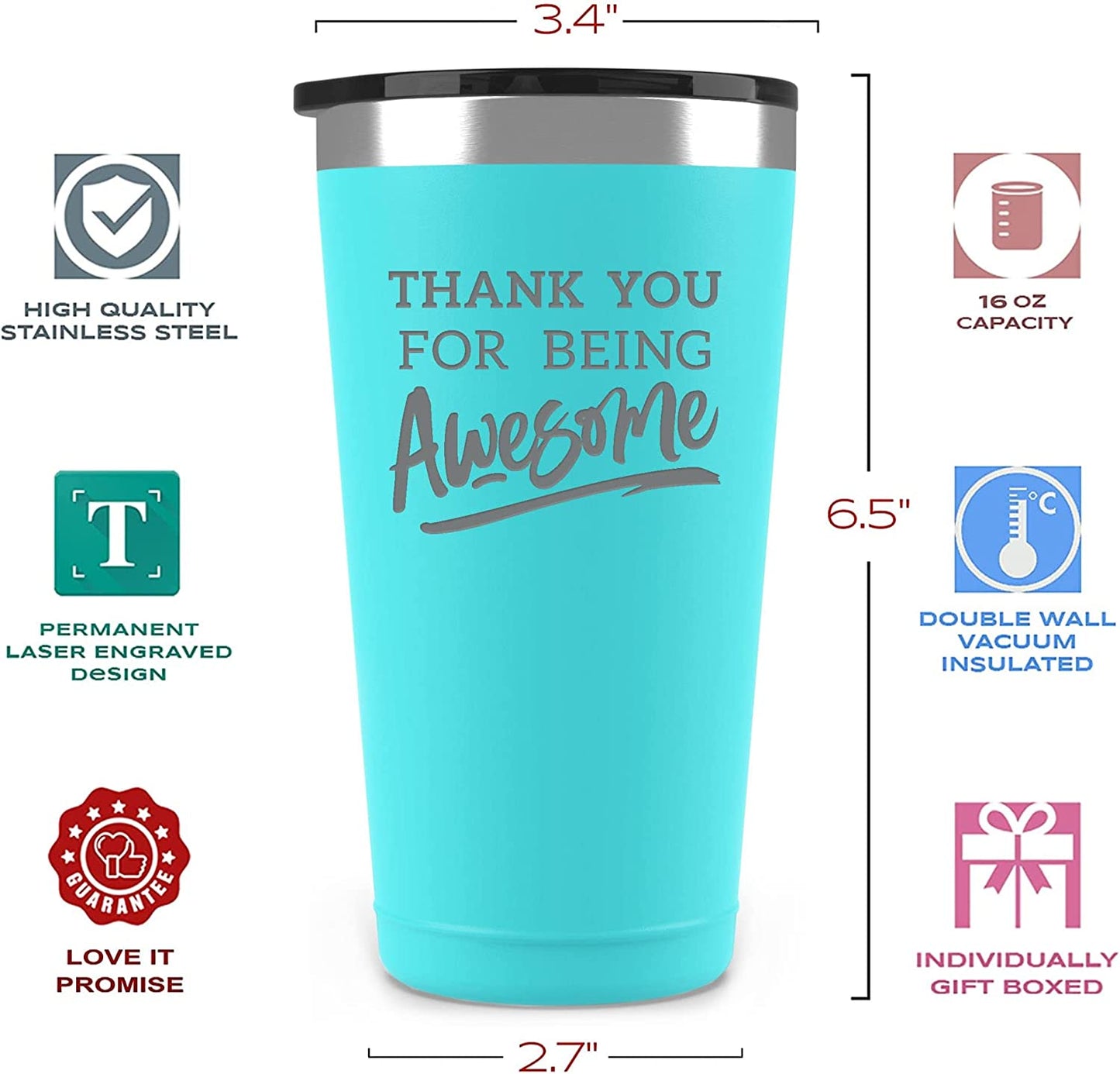 Christmas Thank You Gifts for Men/Women - Thank You For Being Awesome 16 oz Mint Tumbler