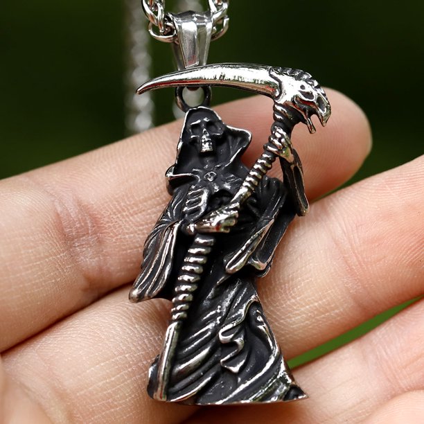 Skull Necklace Stainless Steel Gothic Jewelry Cool Punk Rock Grim Reaper Pendant Necklace