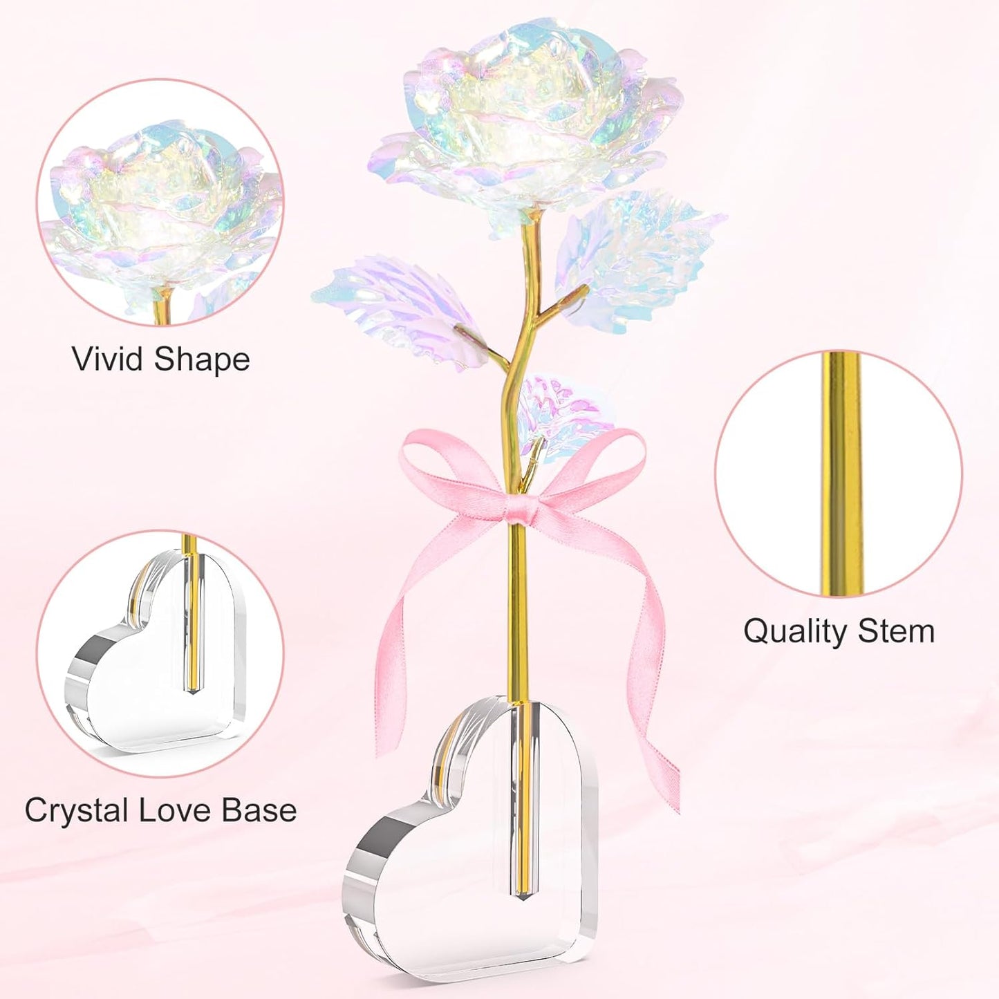 Christmas Day Gifts for Women, Galaxy Rose Enchanted Crystal Flower with Heart Base, Rainbow Rose Gifts for Her, Wife, Grandma, Mom and Sisters on Christmas Birthday Mother's Day Valentines Day