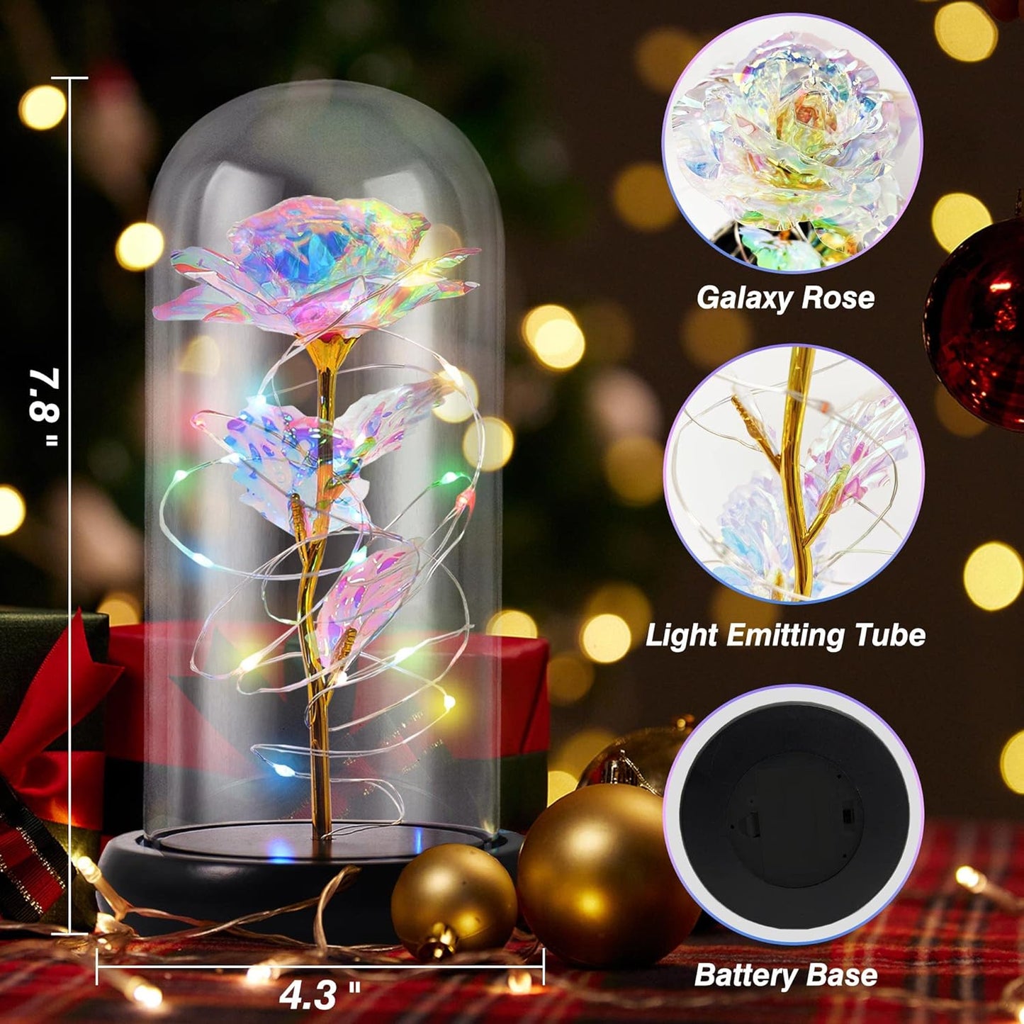 Galaxy Glass Rose, Birthday Valentines Day Gifts for Her Women, Valentines Gifts for Women Girlfriend Wife, Mothers Day First Gifts from Daughter Son Husband, Unique Gifts for Wife