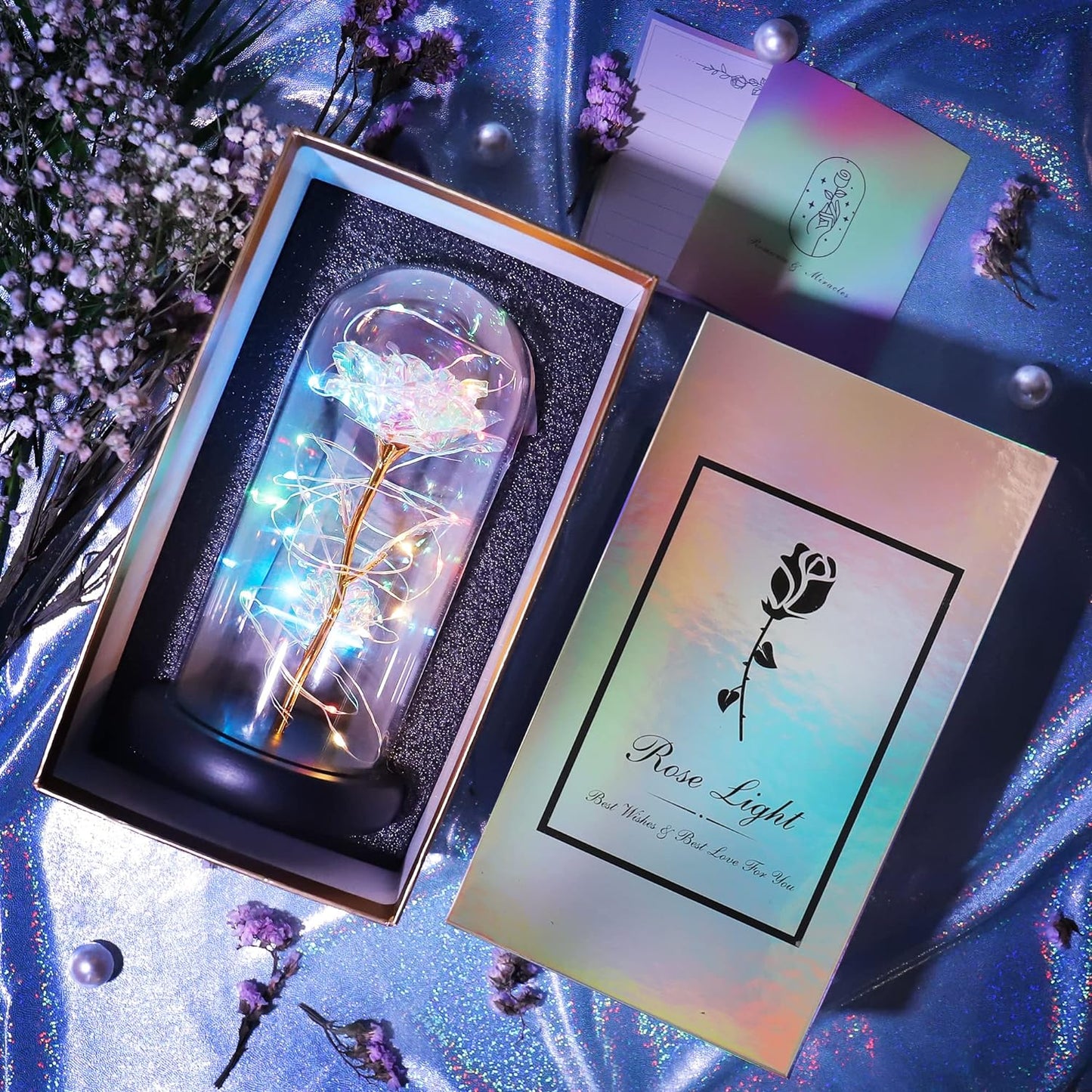 Galaxy Glass Rose, Birthday Valentines Day Gifts for Her Women, Valentines Gifts for Women Girlfriend Wife, Mothers Day First Gifts from Daughter Son Husband, Unique Gifts for Wife