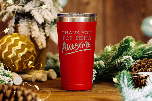 Christmas Thank You Gifts for Women Men - Thank You For Being Awesome 16 oz Red Tumbler