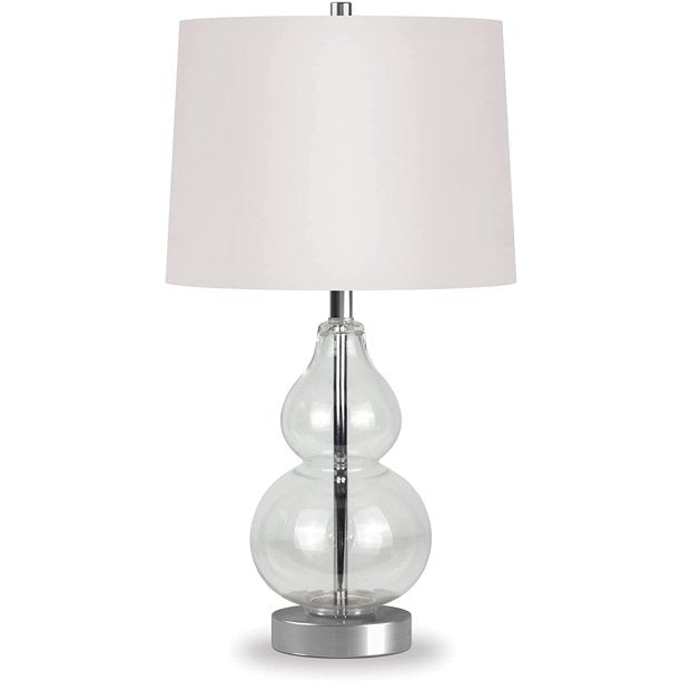 Petite Table Lamp with Fabric Shade in Clear Glass/Satin Nickel/White Table Lamp Clear Glass 21" Tall