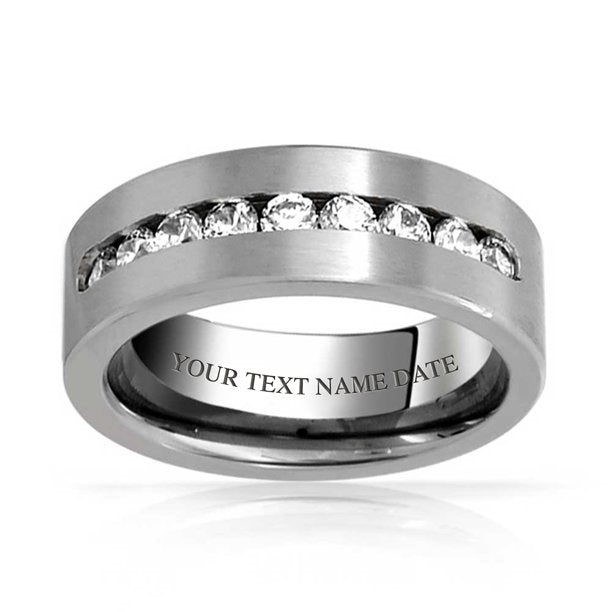 AAA CZ Mens Titanium Wide Wedding Band Ring 8MM for Men - Size 10