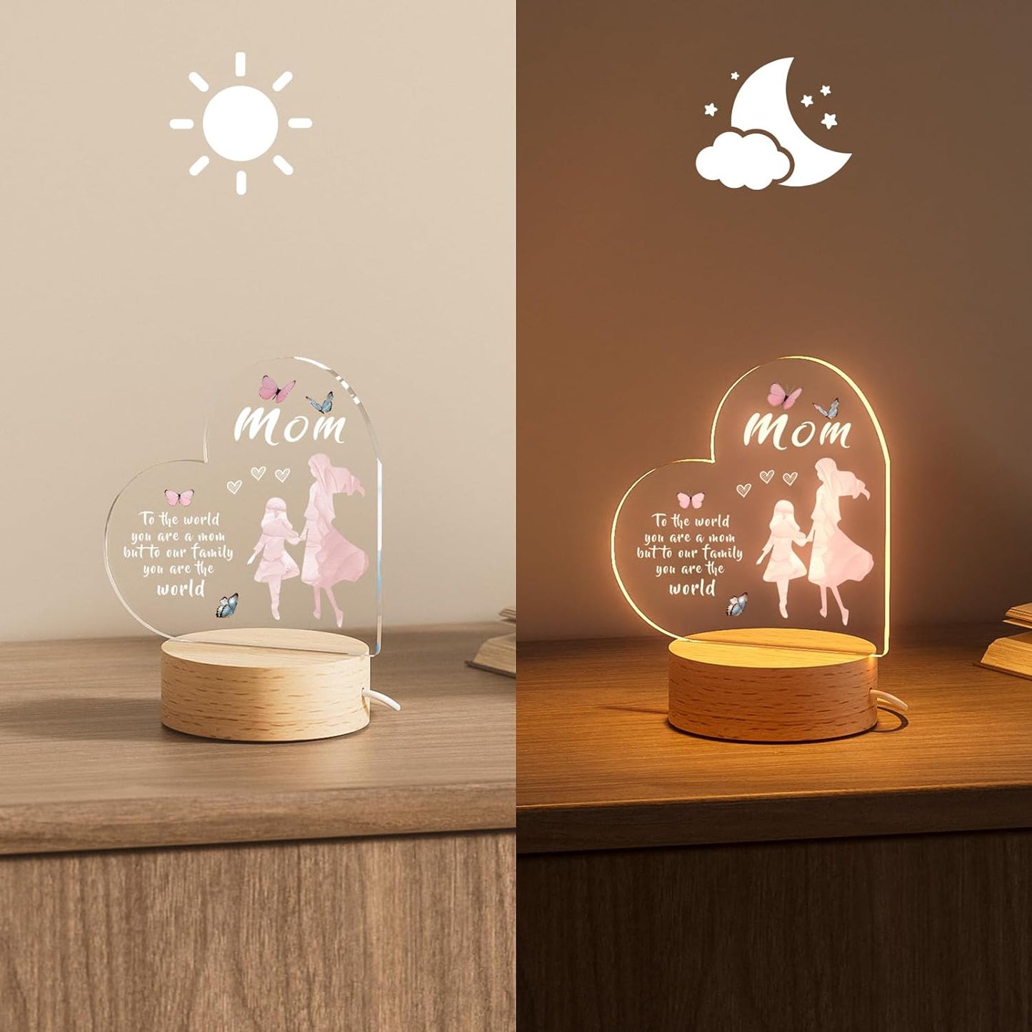 Gifts for Mom from Daughter - Mom Gifts Night Light with Wood Base, Birthday/Valentines/Mothers Day/Christmas Gifts for Mom from Daughter