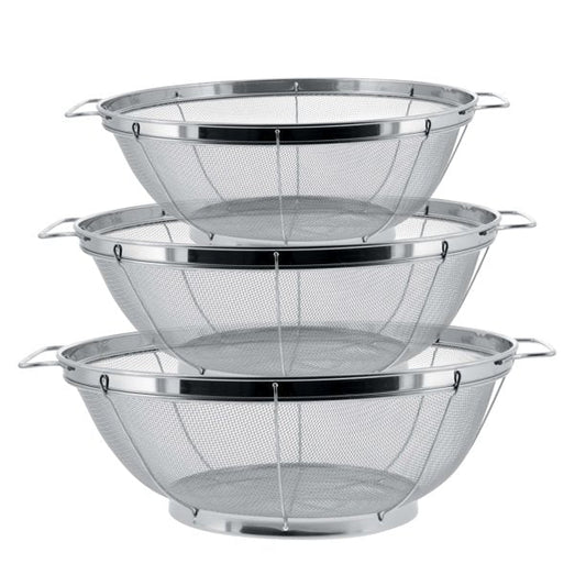 3 Piece Colander Set-Stainless Steel Wired Mesh Strainer Baskets with Wide Handles-11"-5 Quart 9.5"