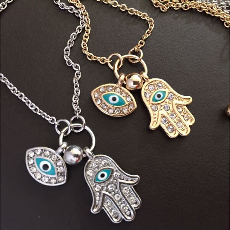 Fatima Palm Necklace Evil Eye Hamsa Hand Chain Pendant Jewelry