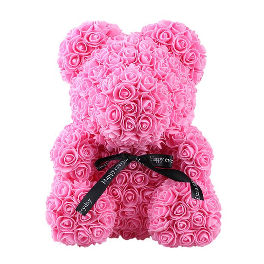 Pink Foam Rose Flower Teddy Bear Artificial Decoration Valentines Gift