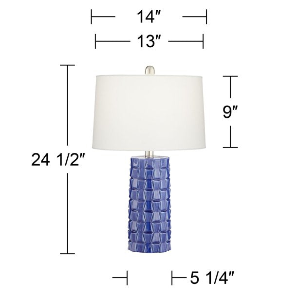 360 Lighting Modern Table Lamps Set of 2 24 1/2" High Blue Glaze Ceramic White Fabric Drum Shade for Bedroom Living Room House Home Bedside Nightstand