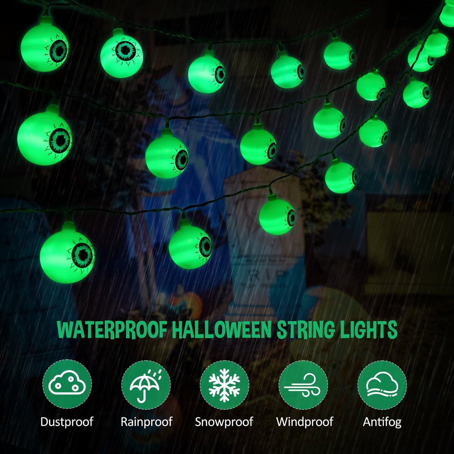 30 LED Halloween Eyeball String Lights 8 Modes w/ Remote