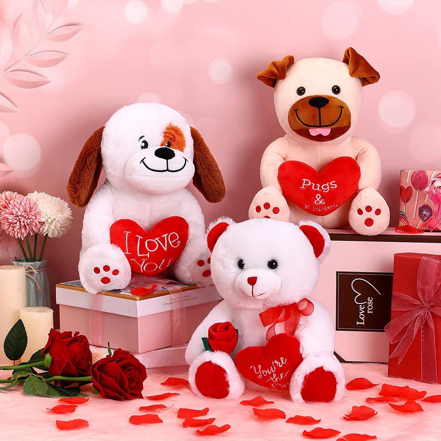 Plush Stuffed Animals 10 Inch Cute Soft Toy Animals Holding Red Hear (White Bear)