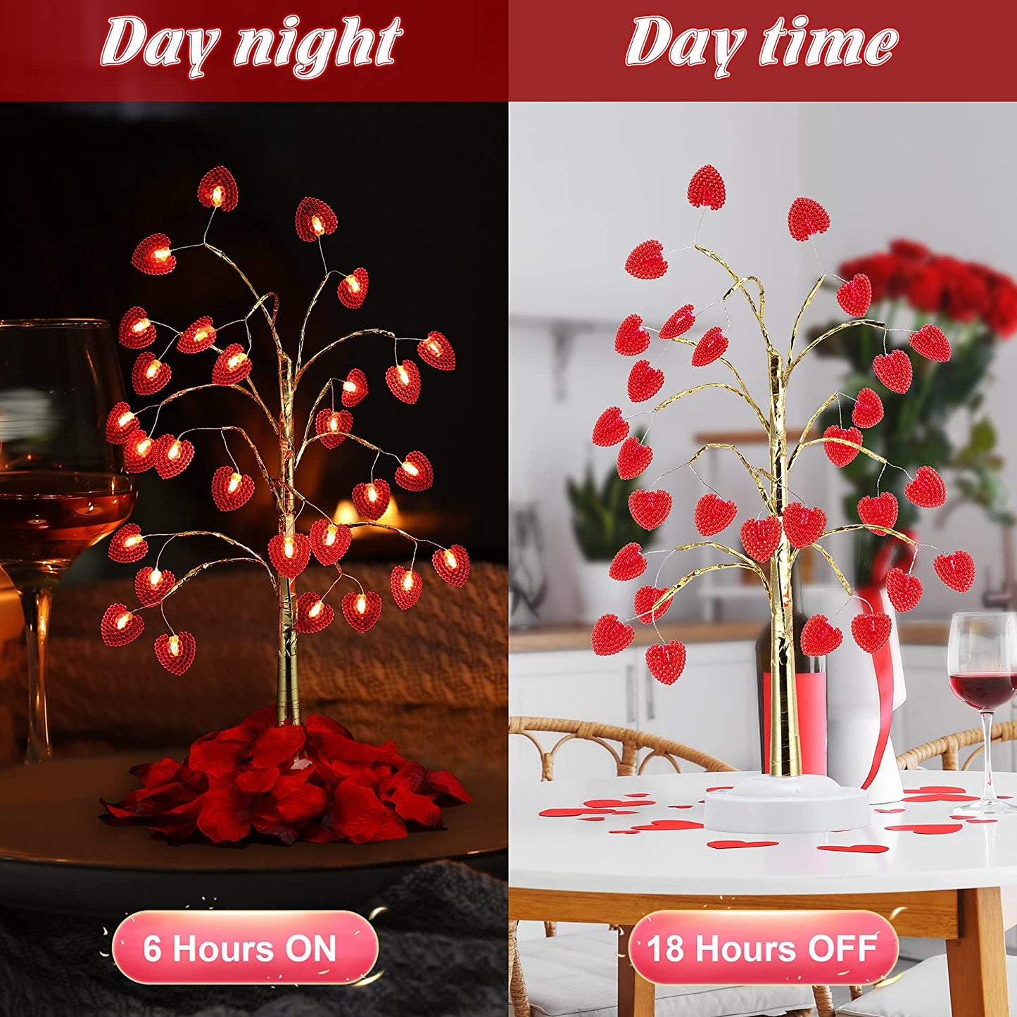 17 Inch Valentines Day Decor Lighted Tree, Tree Lights with 28 LED Heart Lights