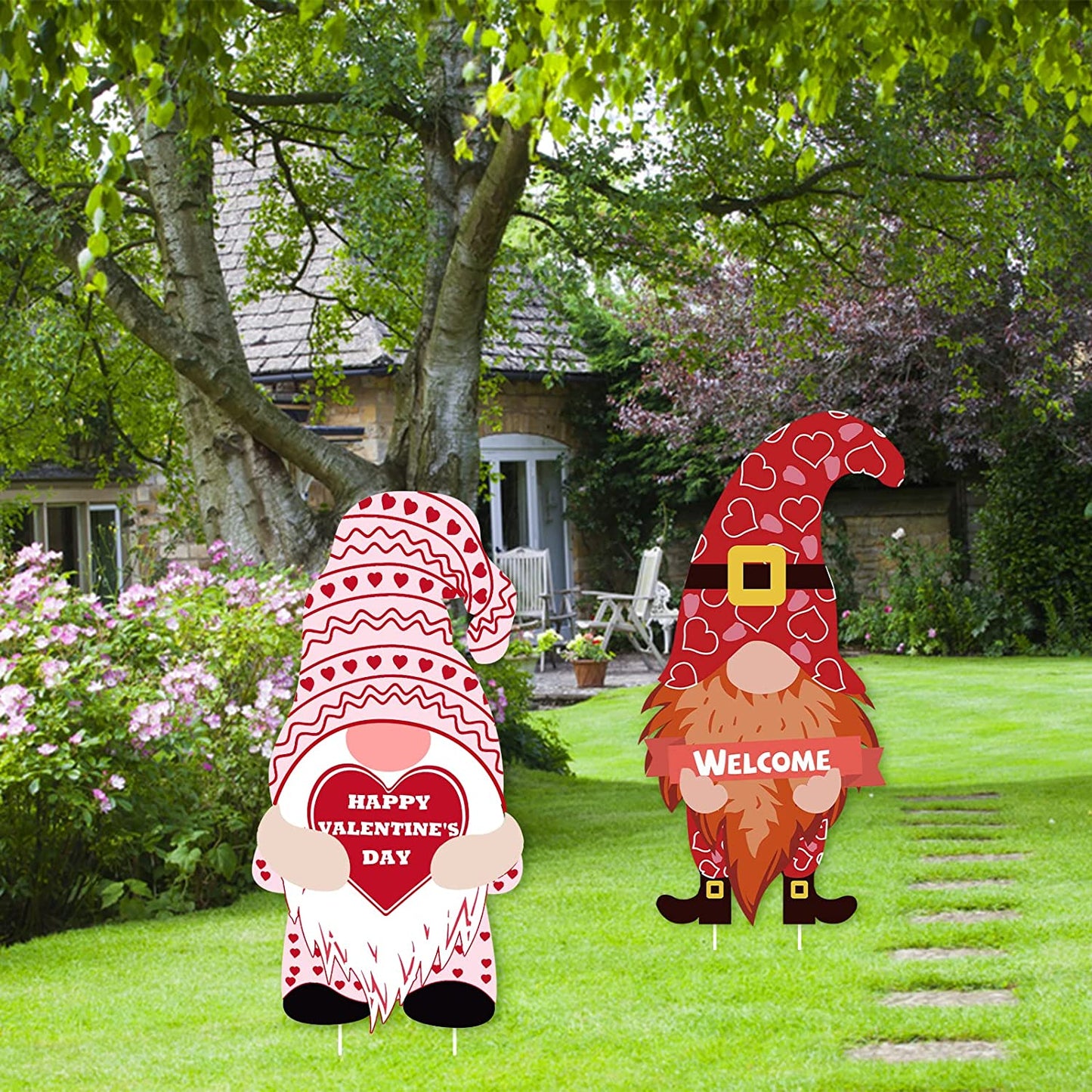 Valentines Day Decorations Outdoor Yard Signs - 2pcs Gnome Lawn w/ Stakes