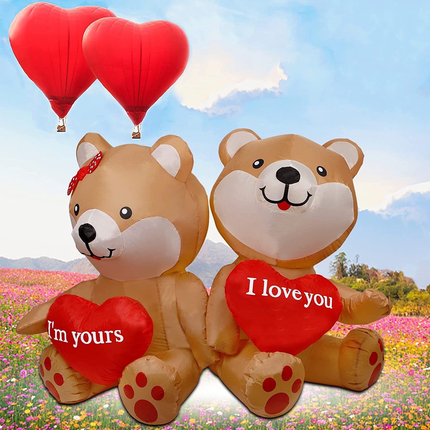 4 FT Valentine's Day Inflatable Bear w/ Heart & LED Lights, Romantic I Love You Decor