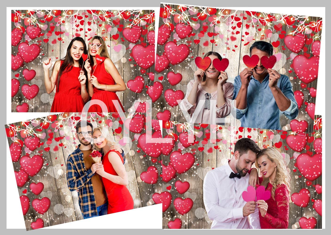 7x5ft Valentine's Day Backdrop Rustic Wood Backdrop Red Love D517