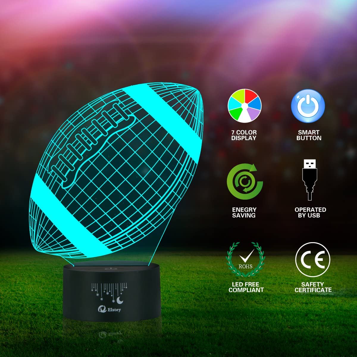 Football 3D Lamp Optical Illusion Night Light, 7 Color Changing