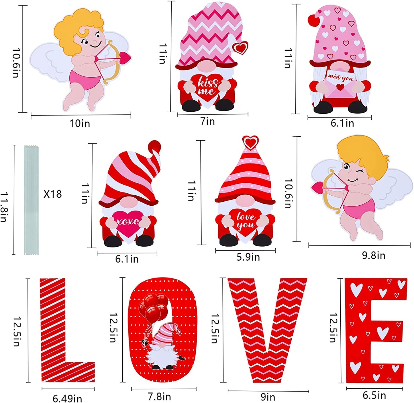 10 PCS Valentines Decorations Outdoor, Yard Sign Love Gnomes Heart Angel