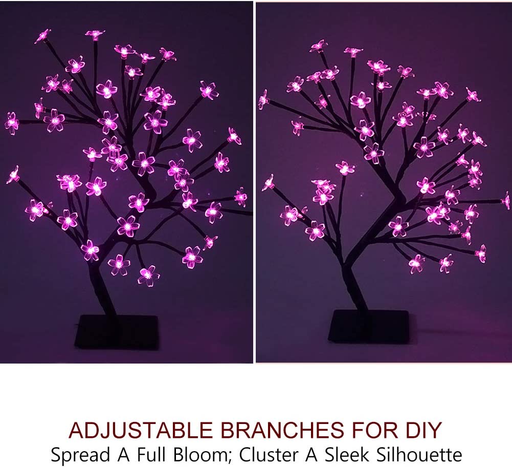 18" LED Cherry Blossom Tree Light w/ Timer-Battery Operated, Hot Pink Glow