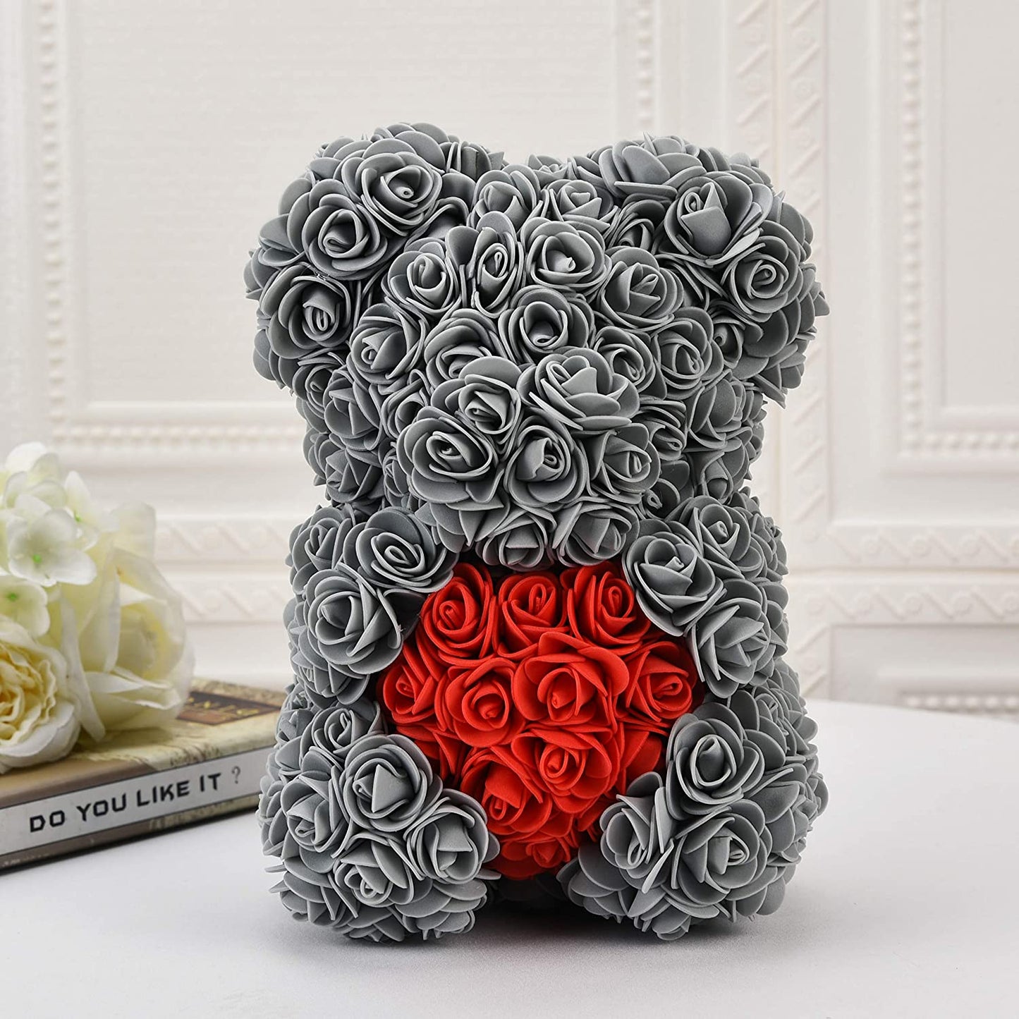 Rose Bear --Over 250+ Flowers on Every Rose Teddy Bear (gray, 10inch) (Gray)