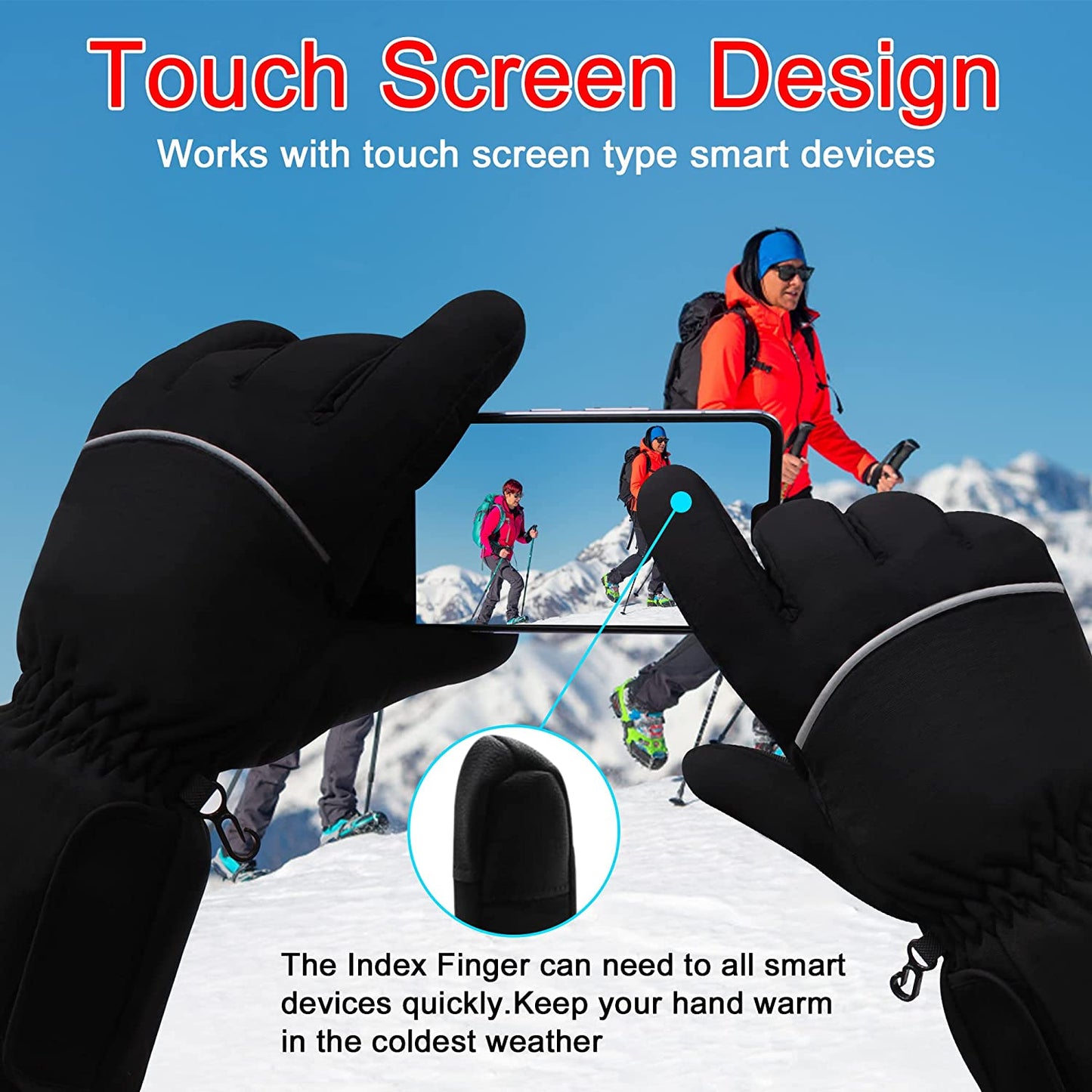 Heated Gloves, Electric Portable Battery Winter Warm Thermal Gloves, Touchscreen