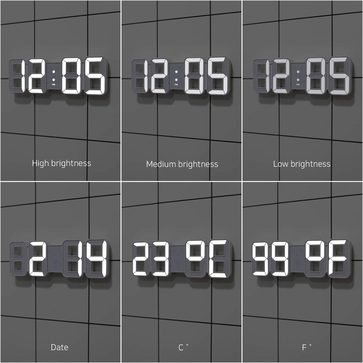 Pure Mini White 3D LED Clock, Multi-Function LED Clock (Calendar, Alarm, Temperature)