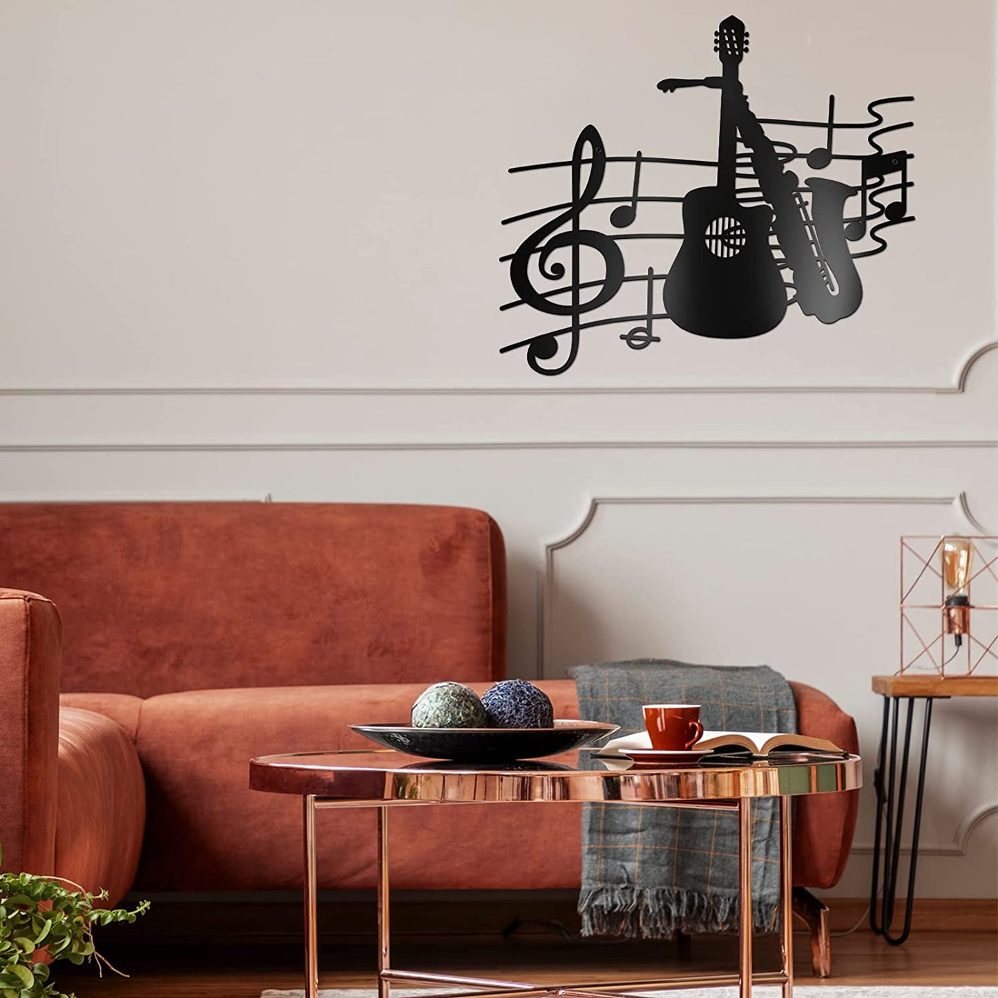 Music Metal Wall Art Guitar & Saxophone Sculpture Music Theme Note 15.75x14.17in