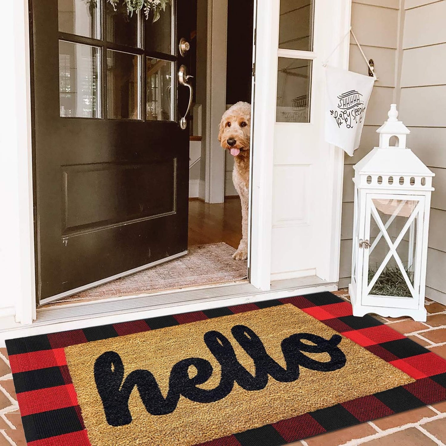 Buffalo Plaid Rug 27.5x43 Inches Red and Black Checkered Rug Christmas Halloween Fall Door Mat Woven Cotton Washable Area Rugs Door Mat Outdoor Entrance for Front Porch Entryway