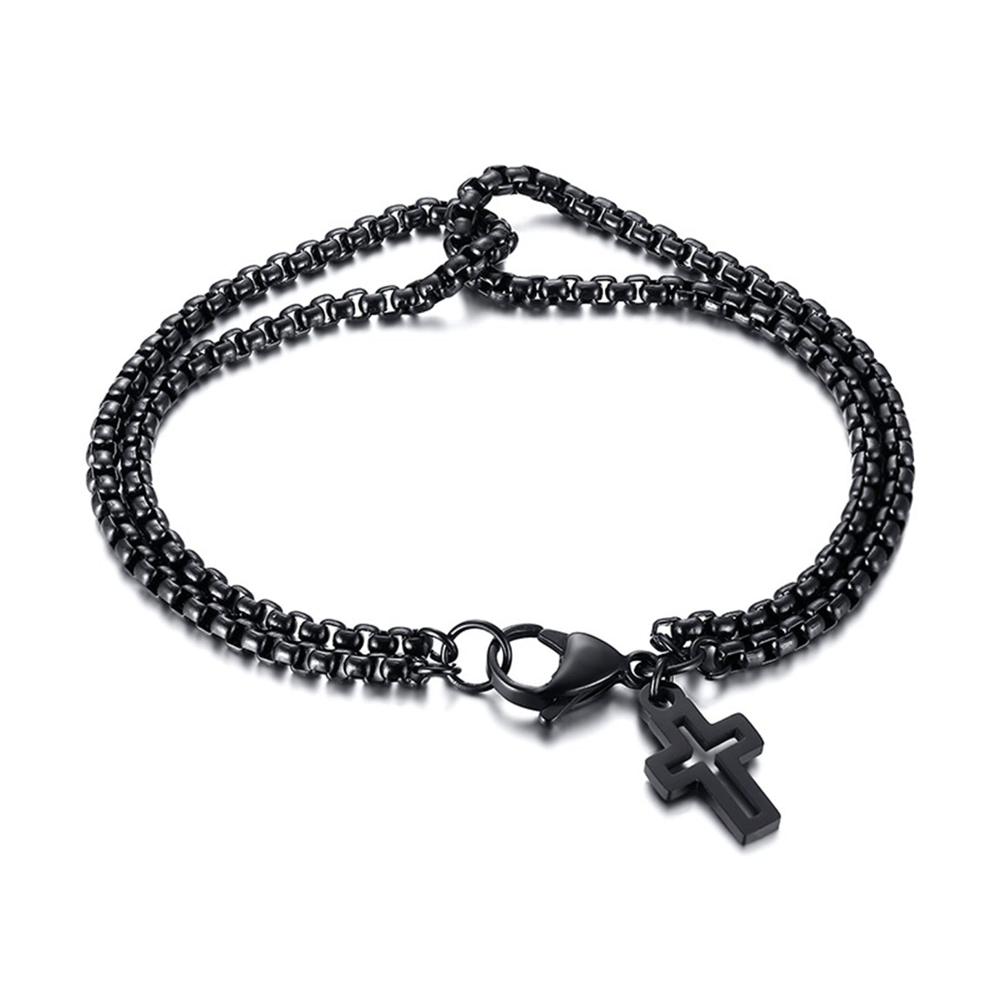 Stainless Steel Double Layer Cross Bracelet for Men/Women