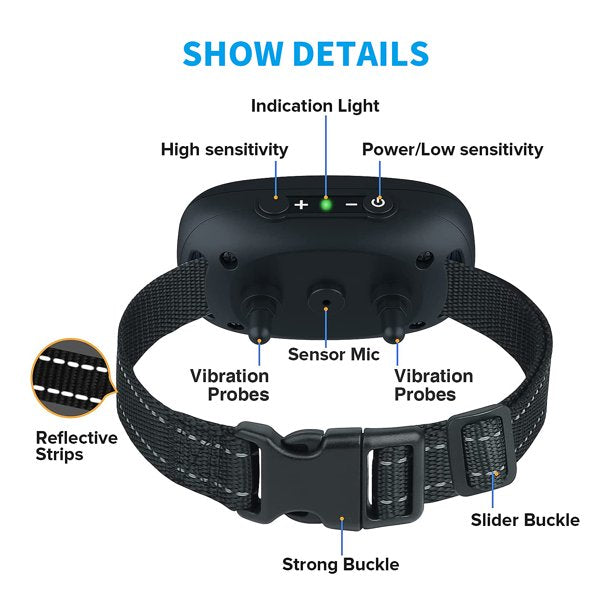 Dog Bark Collar - Humane, Rechargeable No Shock Anti Barking Collar w/ 7 Adjustable Levels for Small Medium Large Dogs, Waterproof (Pink)