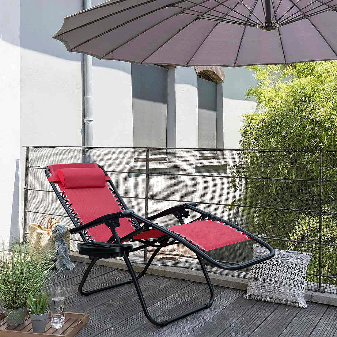 2 Pack Outdoor Lounge Patio Chair w/ Adjustable Pillow