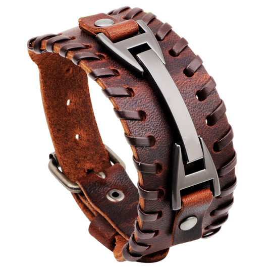 Punk Rock Metallic Leather Wristband Bracelet for Men/Women