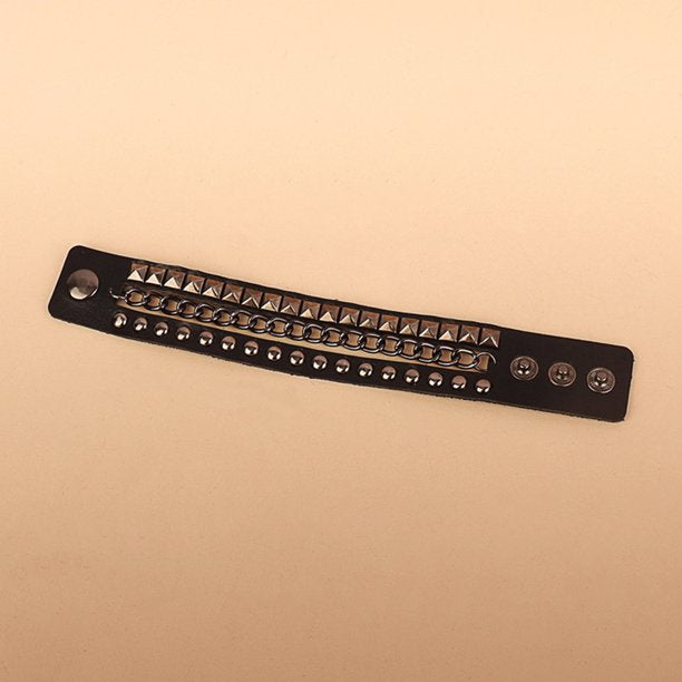 Goth Punk Bracelet Leather Spike Stud Wristband Multilayer Chain Rivets Bracelet