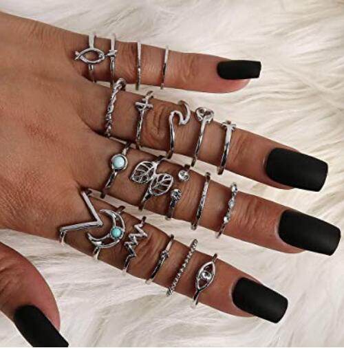 20Pcs Silver Star Moon Knuckle Ring Set for Women