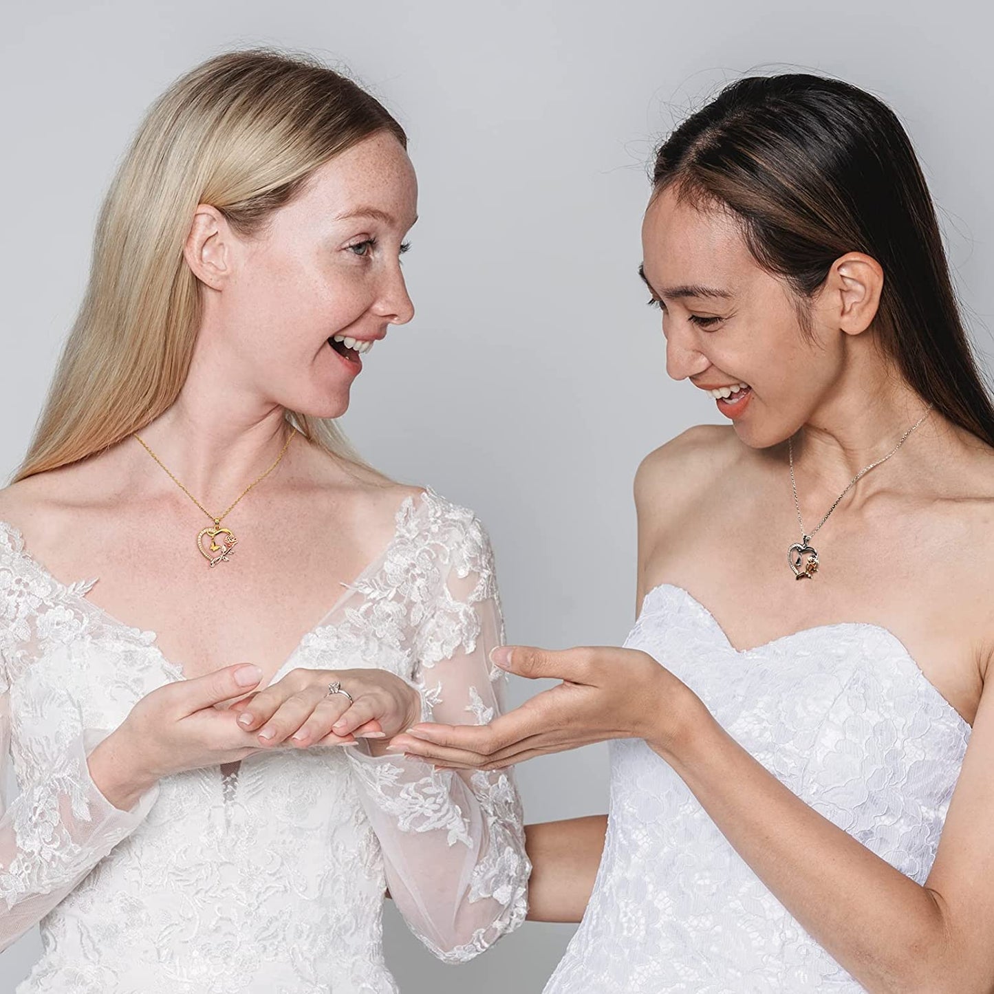 Heart Shaped Butterfly Rose Pendant Necklace 925 Sterling Silver, 14k Gold Plated