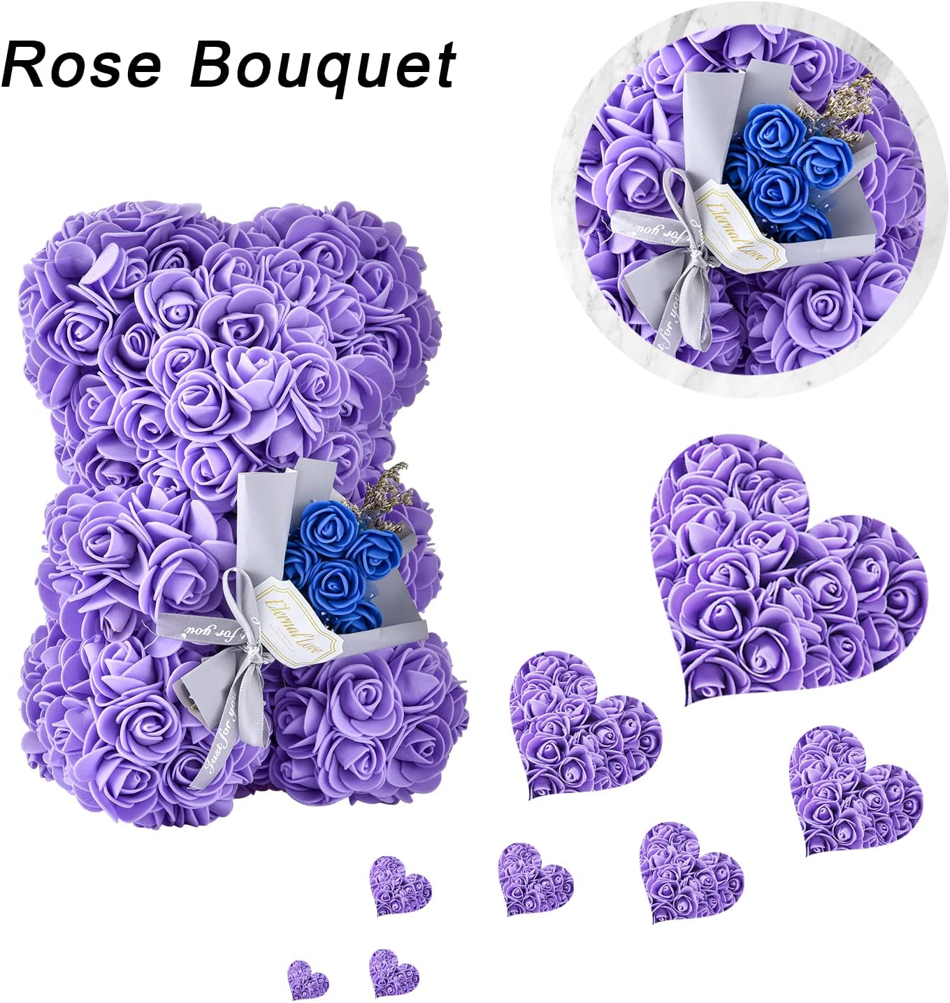 Purple Rose Bear Valentines Day Gifts for Her w/ Box & I Love You Necklace