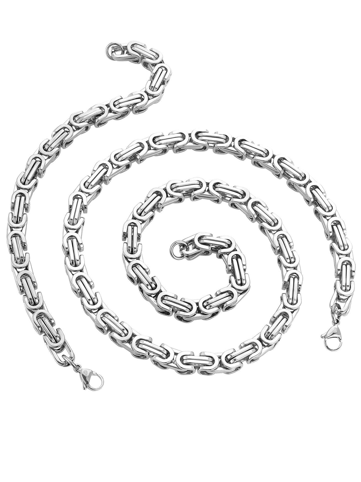 Stainless Steel Chain Necklace (24") & Bracelet (9") Set-Silver for Men