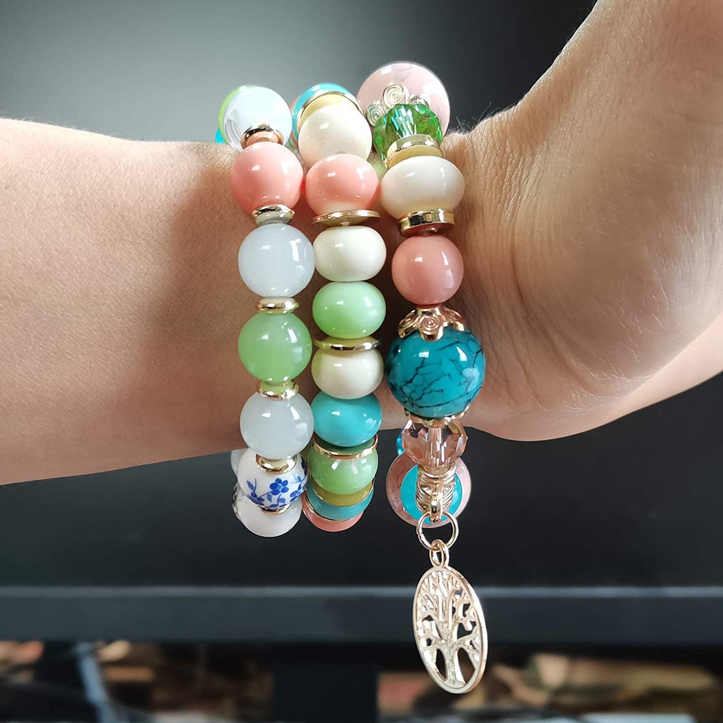 Bohemian Bracelets for Women Stretch Multilayer Colorful Beads Bracelet with Charm Jewelry