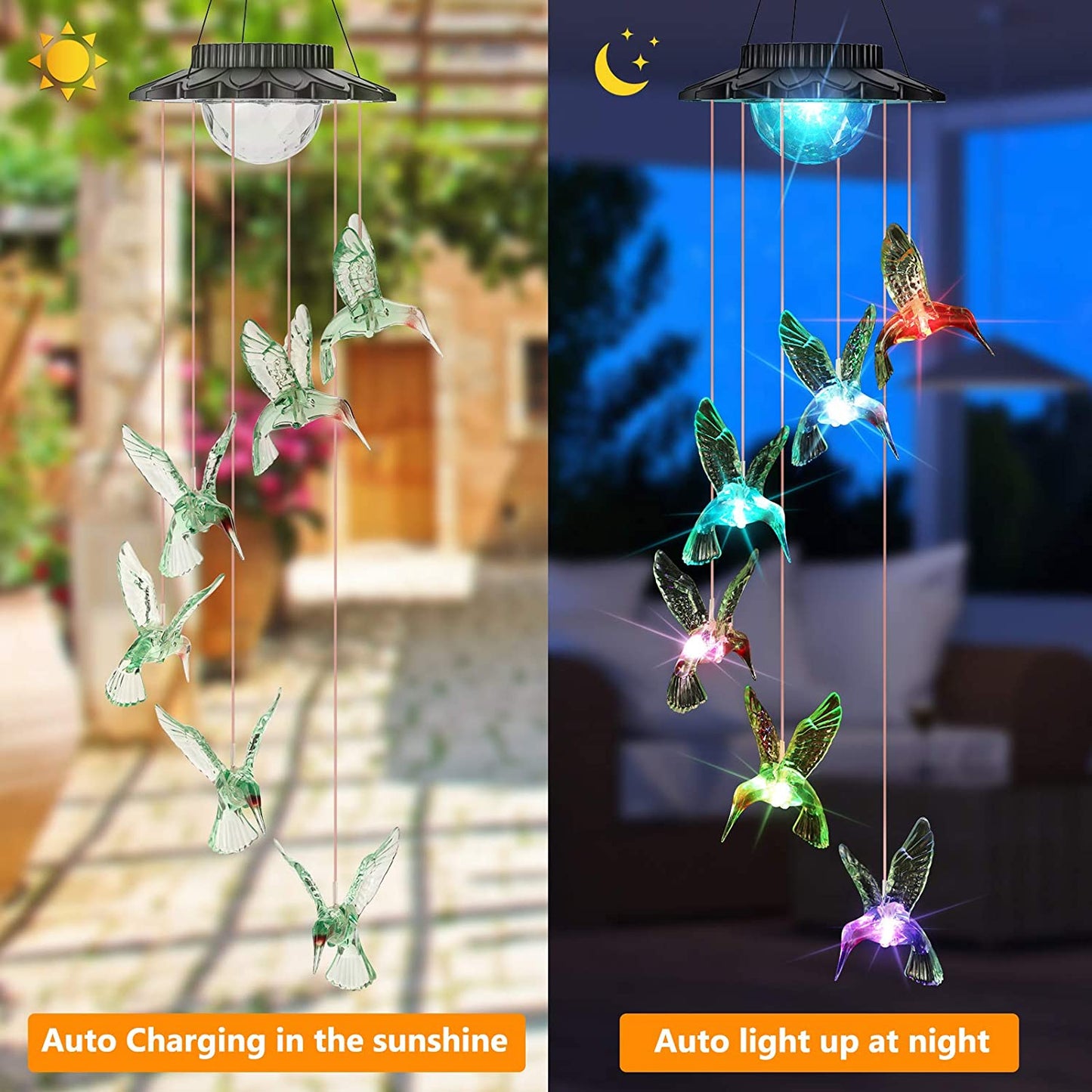 LED Hummingbird Color Changing Outdoor Indoor Waterproof  Solar Wind Chimes