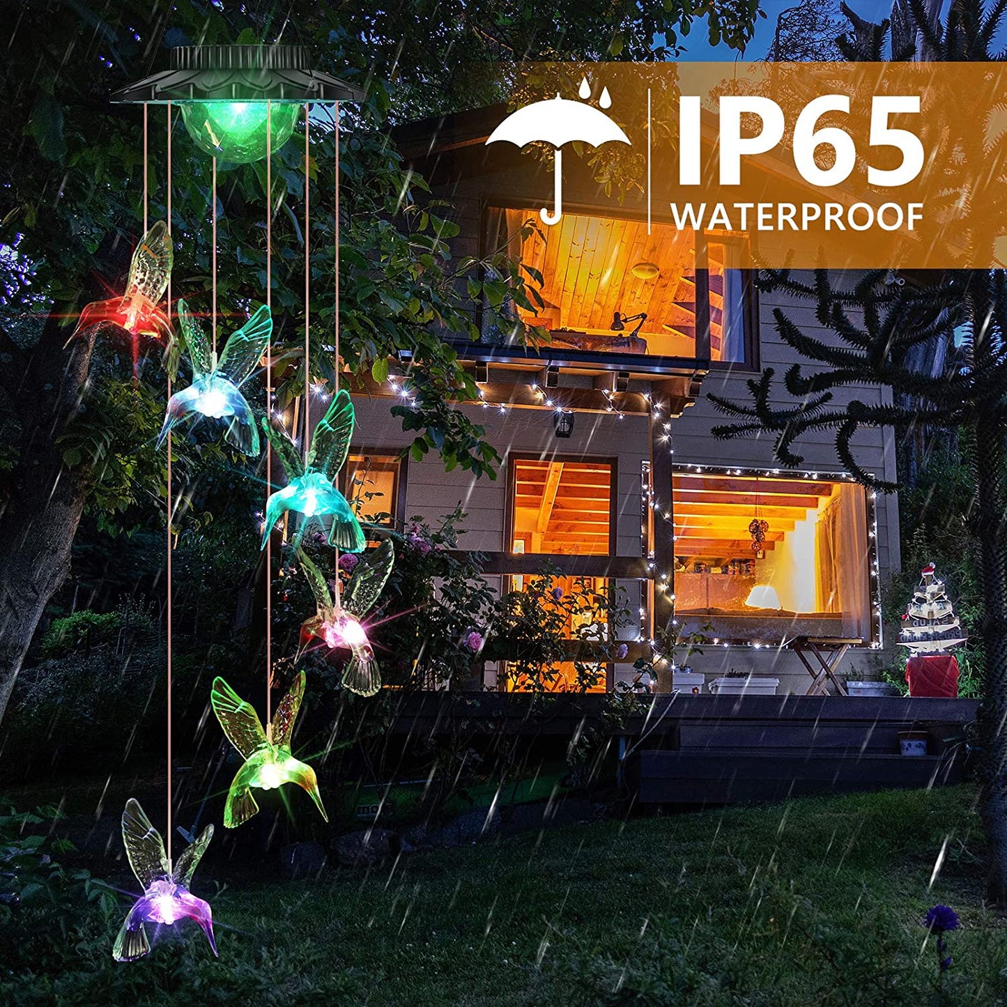 LED Hummingbird Color Changing Outdoor Indoor Waterproof  Solar Wind Chimes