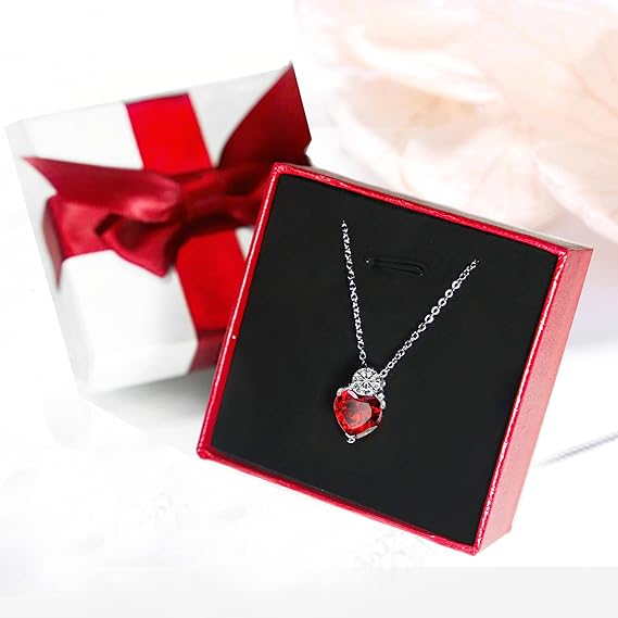 Queen of Hearts Necklace 925 Sterling Silver Chain Birthstone Red Heart