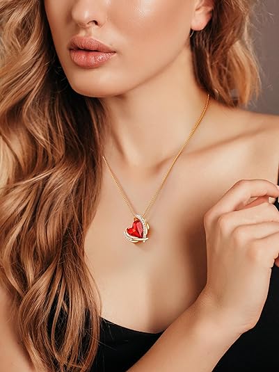 Love Heart Pendant Necklaces for Women Silver Tone Rose Gold Tone Crystals Birthstone Christmas Jewelry Gifts for Women Birthday/Anniversary Day/Valentine’s Day