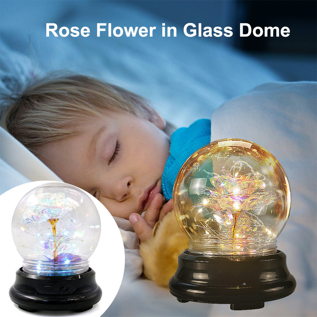 Rose Flower in Glass Dome w/ LED Light