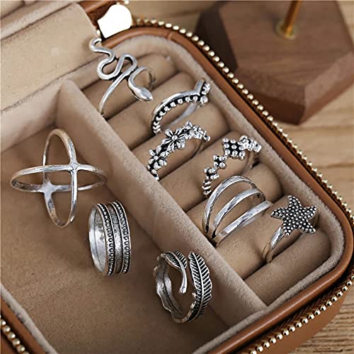 78 PCS Vintage Silver Knuckle Stackable Bohemian Midi Butterfly Snake Crystal Rings Set